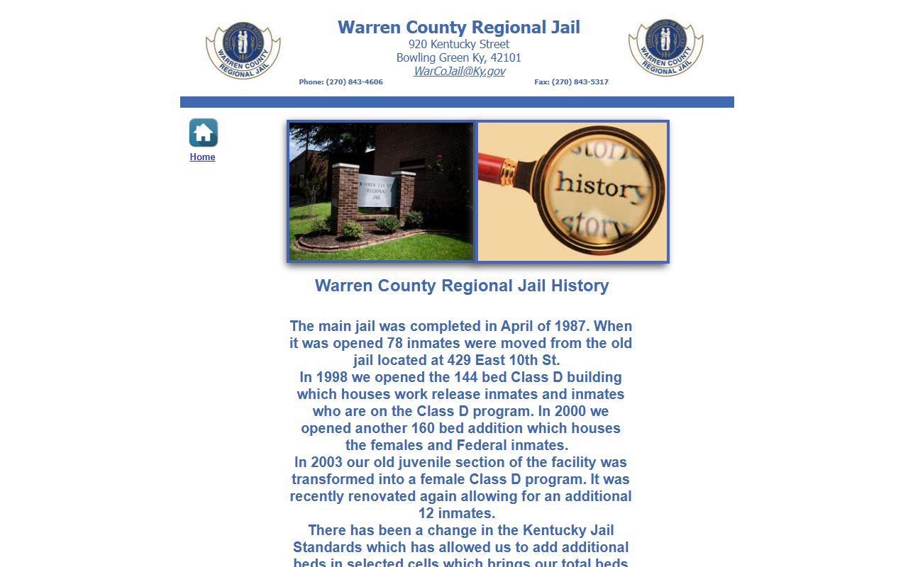 Warren County inmate population jail history and capacity page screenshot