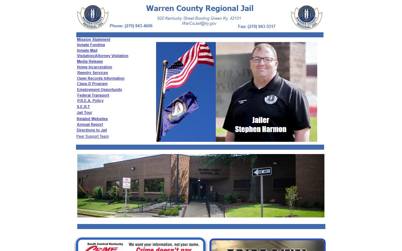 Warren County inmate records jail homepage screenshot
