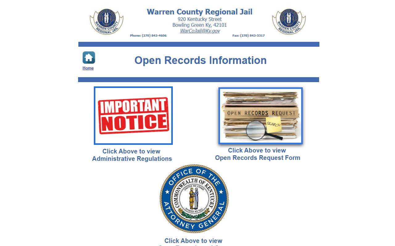 Warren County inmate population jail open records page screenshot