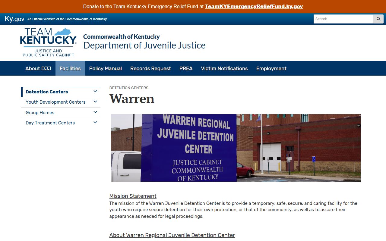 Warren Regional Juvenile Detention Center DJJ facility information